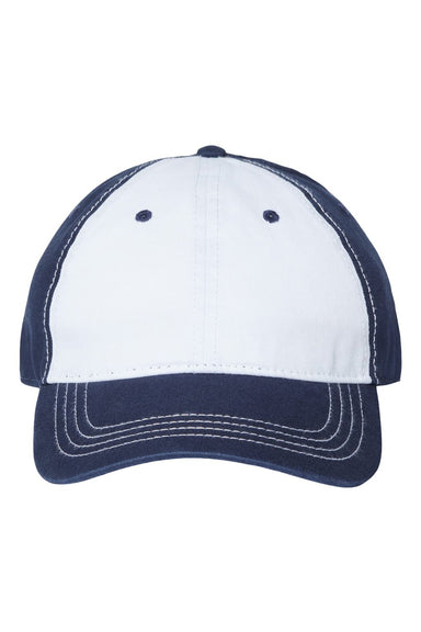 Cap America i1002 Mens Relaxed Golf Dad Hat White/Light Navy Blue Flat Front