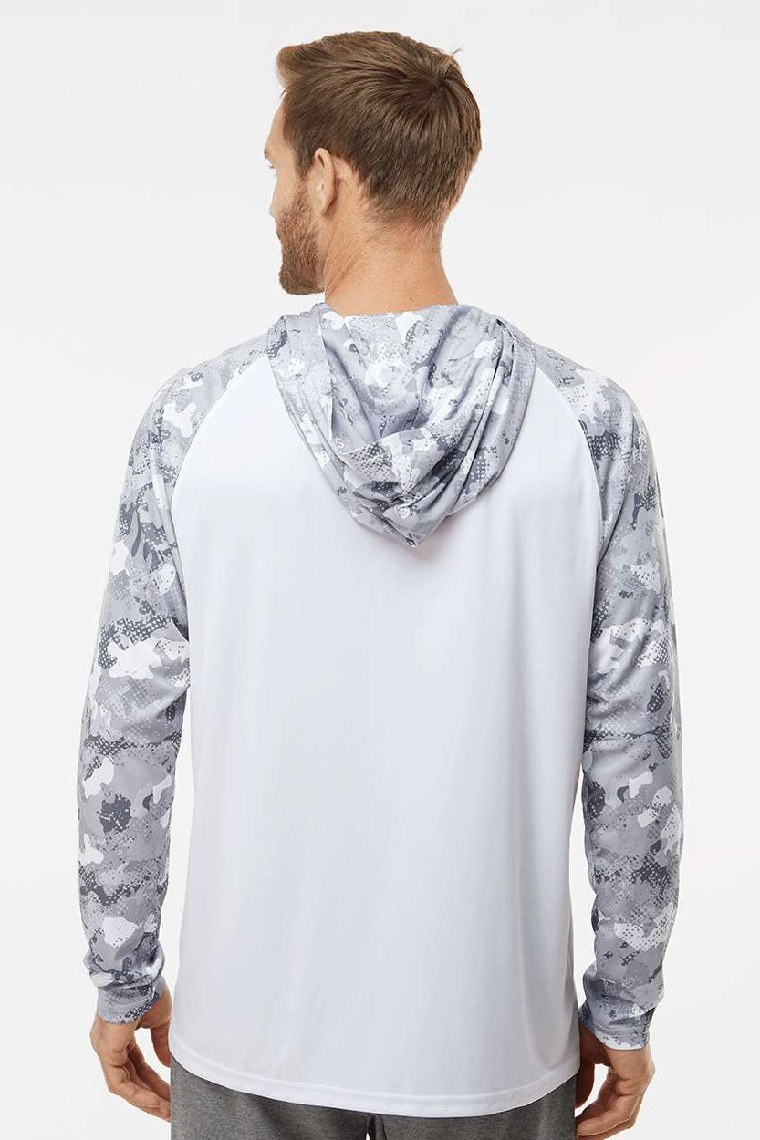 Paragon 240 Mens Tortuga Extreme Performance Moisture Wicking Long Sleeve Hooded T-Shirt Hoodie White/Aluminum Grey Camo Model Back