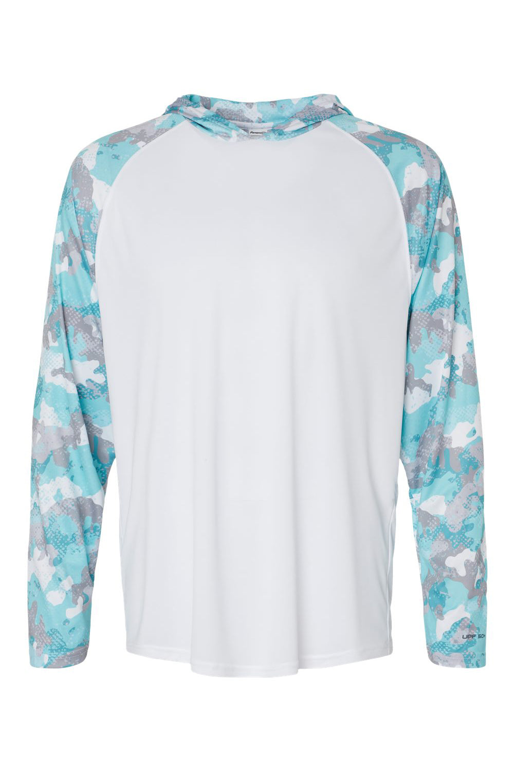 Paragon 240 Mens Tortuga Extreme Performance Moisture Wicking Long Sleeve Hooded T-Shirt Hoodie White/Aqua Blue Camo Flat Front