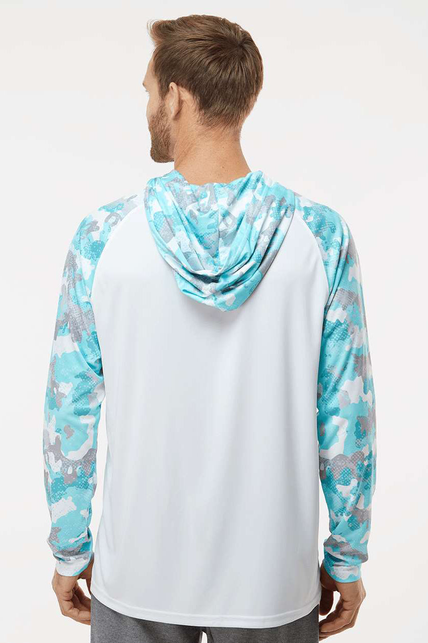 Paragon 240 Mens Tortuga Extreme Performance Moisture Wicking Long Sleeve Hooded T-Shirt Hoodie White/Aqua Blue Camo Model Back