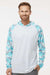 Paragon 240 Mens Tortuga Extreme Performance Moisture Wicking Long Sleeve Hooded T-Shirt Hoodie White/Aqua Blue Camo Model Front