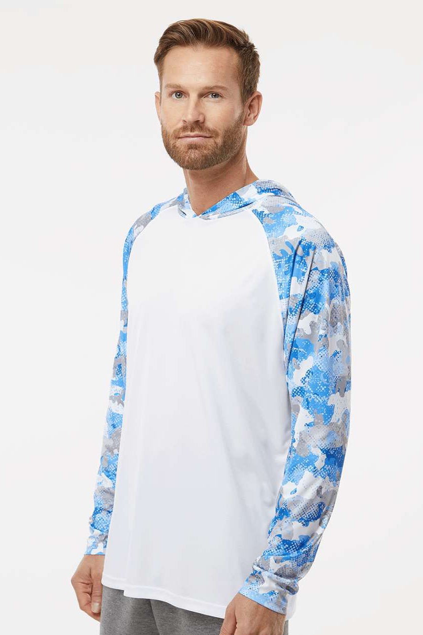 Paragon 240 Mens Tortuga Extreme Performance Moisture Wicking Long Sleeve Hooded T-Shirt Hoodie White/Blue Mist Camo Model Side