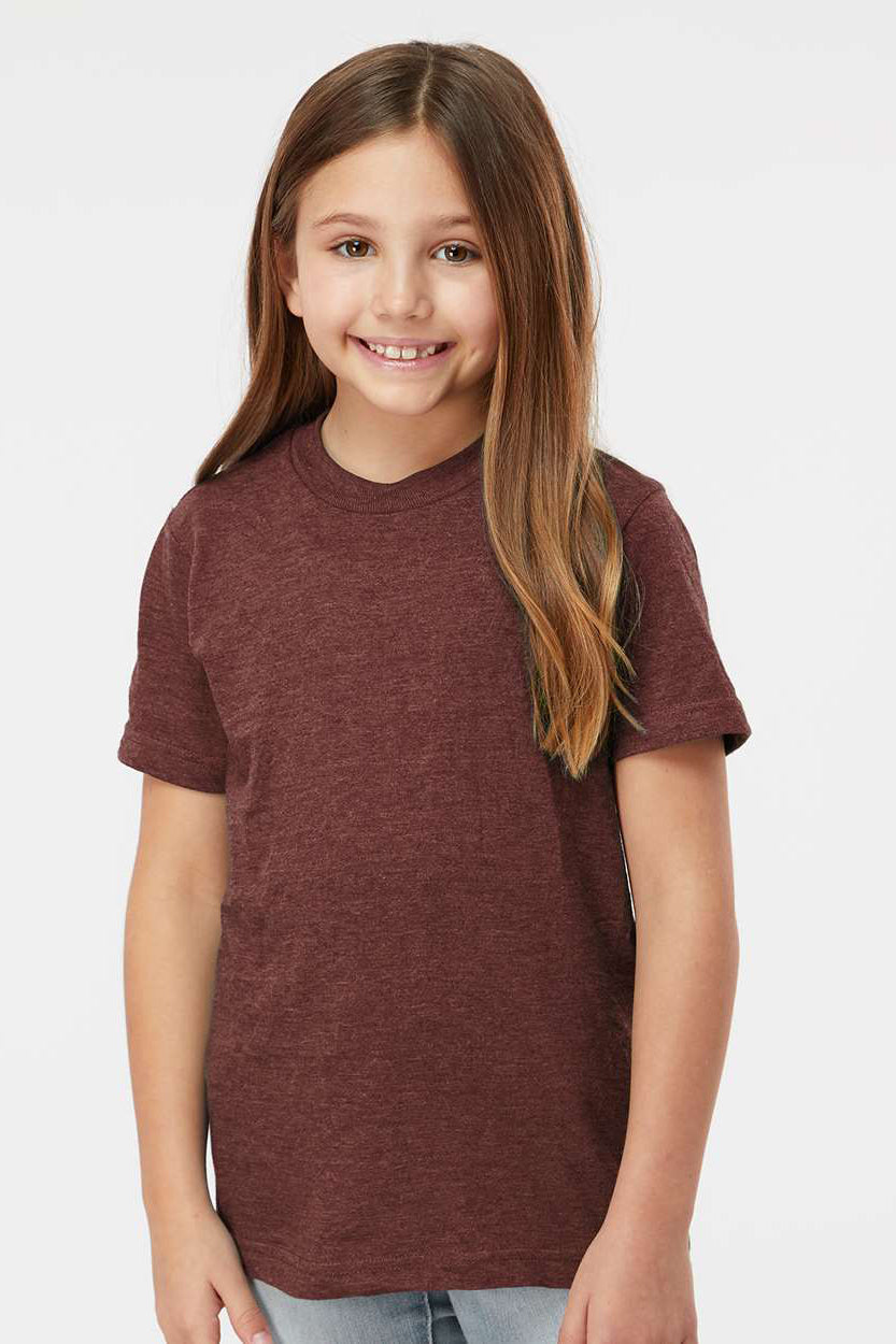 Tultex 235 Youth Fine Jersey Short Sleeve Crewneck T-Shirt Heather Burgundy Model Front
