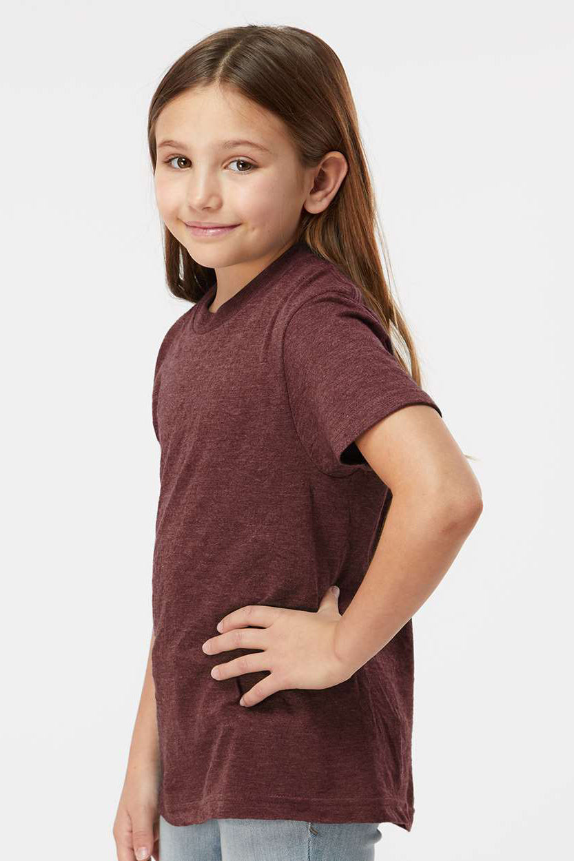 Tultex 235 Youth Fine Jersey Short Sleeve Crewneck T-Shirt Heather Burgundy Model Side