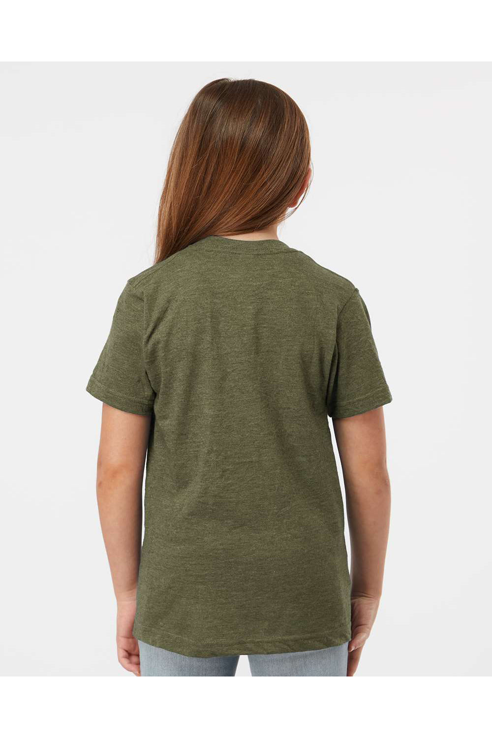 Tultex 235 Youth Fine Jersey Short Sleeve Crewneck T-Shirt Heather Military Green Model Back