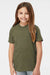 Tultex 235 Youth Fine Jersey Short Sleeve Crewneck T-Shirt Heather Military Green Model Front