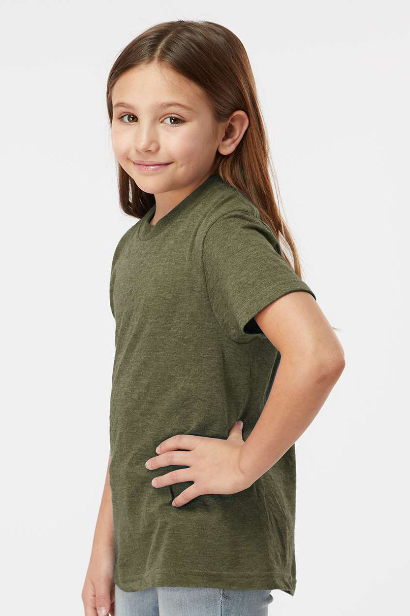 Tultex 235 Youth Fine Jersey Short Sleeve Crewneck T-Shirt Heather Military Green Model Side