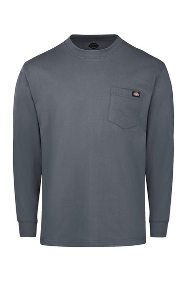 Dickies WL50 Mens Long Sleeve Crewneck T-Shirt w/ Pocket Charcoal Grey Flat Front