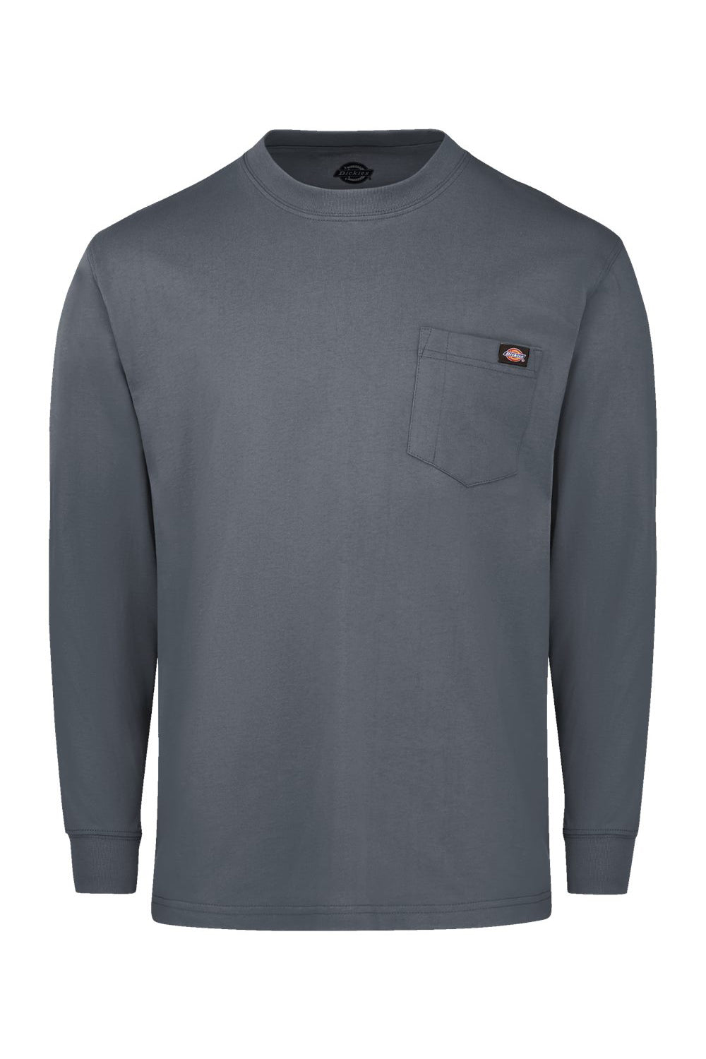 Dickies WL50 Mens Long Sleeve Crewneck T-Shirt w/ Pocket Charcoal Grey Flat Front