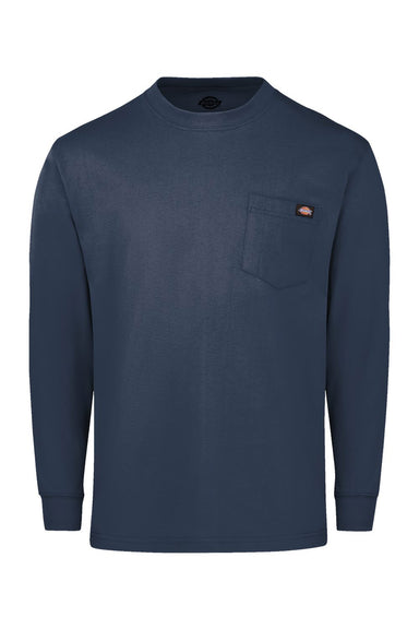 Dickies WL50 Mens Long Sleeve Crewneck T-Shirt w/ Pocket Dark Navy Blue Flat Front