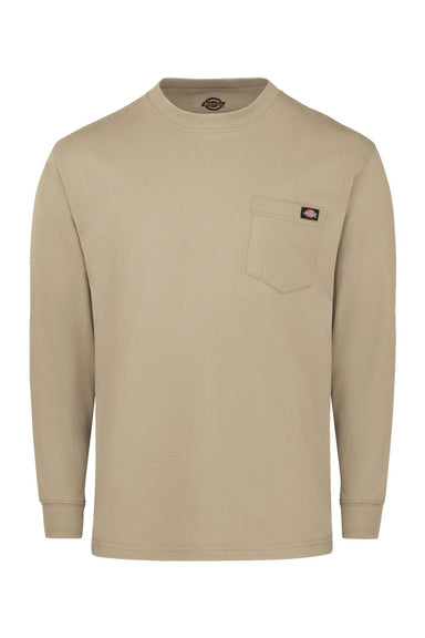 Dickies WL50 Mens Long Sleeve Crewneck T-Shirt w/ Pocket Desert Sand Flat Front