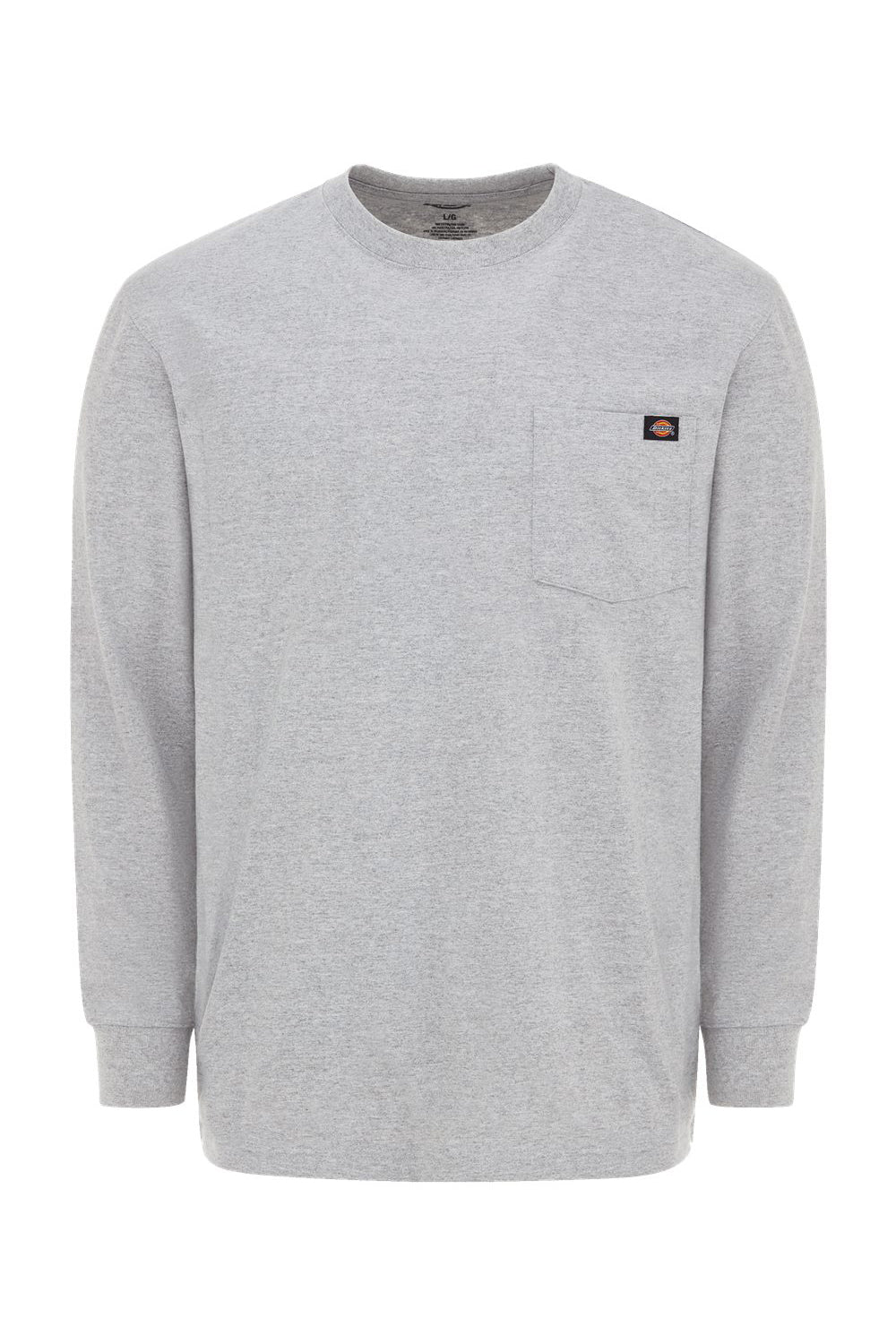 Dickies WL50 Mens Long Sleeve Crewneck T-Shirt w/ Pocket Heather Grey Flat Front