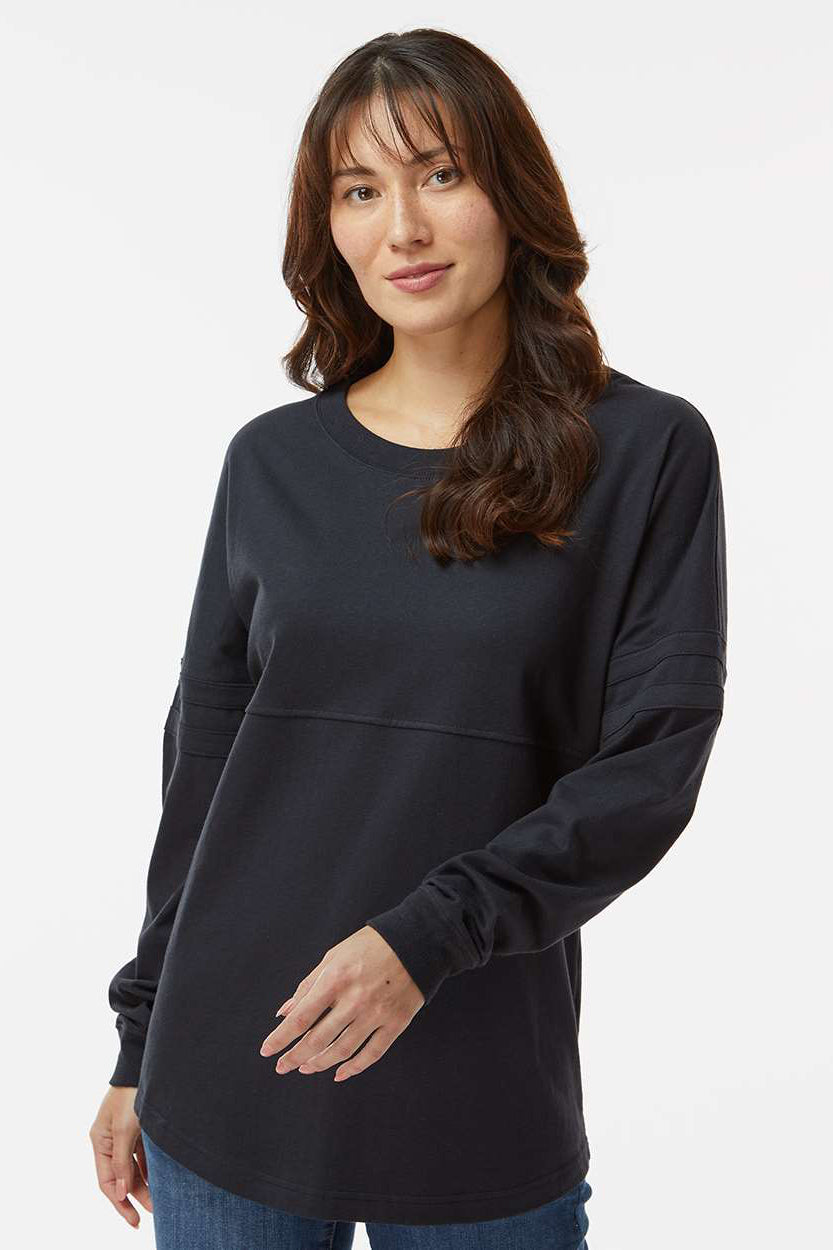 Boxercraft BW3514 Womens Pom Pom Long Sleeve Crewneck T-Shirt Black Model Front