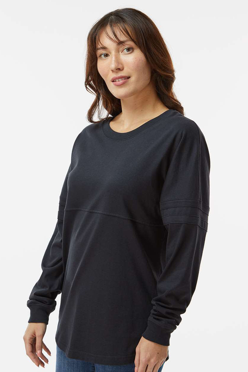 Boxercraft BW3514 Womens Pom Pom Long Sleeve Crewneck T-Shirt Black Model Side