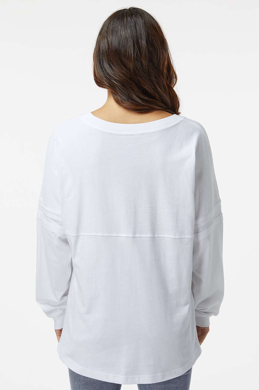 Boxercraft BW3514 Womens Pom Pom Long Sleeve Crewneck T-Shirt White Model Back