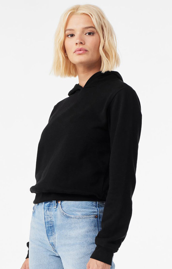 Bella + Canvas 7519 Womens Classic Hooded Sweatshirt Hoodie Black Model Side