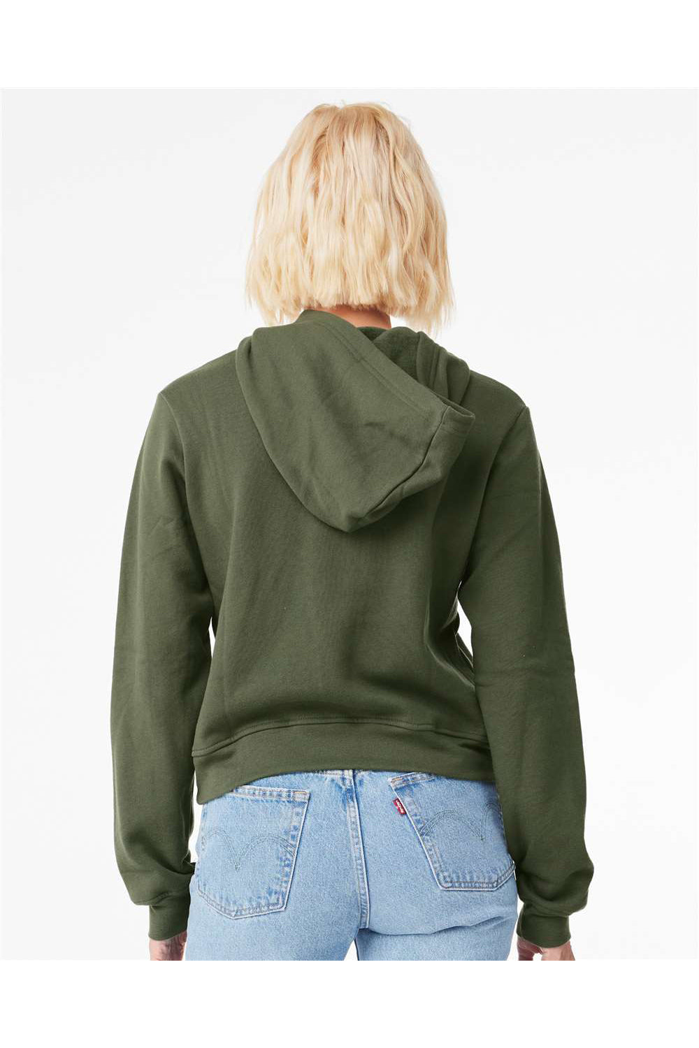 Bella + Canvas 7519 Womens Classic Hooded Sweatshirt Hoodie Military Green Model Back