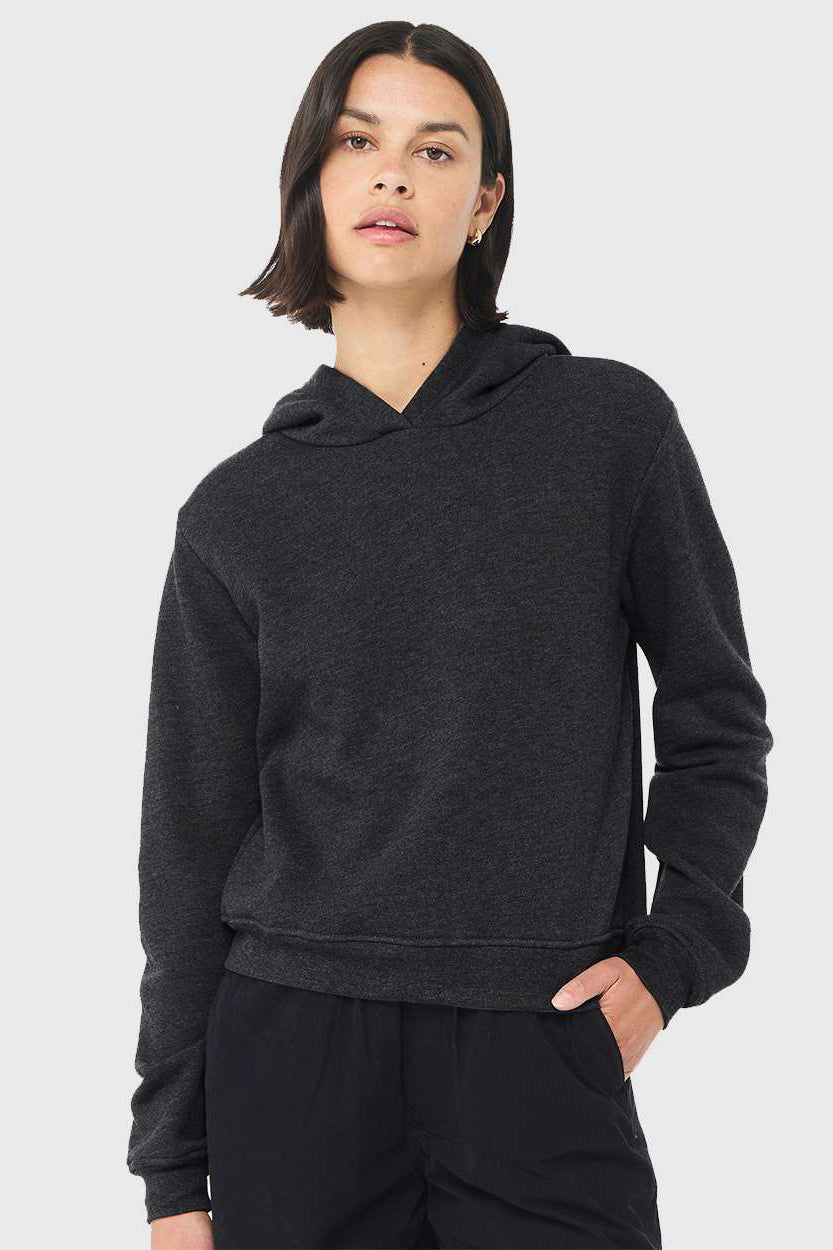 Bella + Canvas 7519 Womens Classic Hooded Sweatshirt Hoodie Heather Dark Grey Model Front