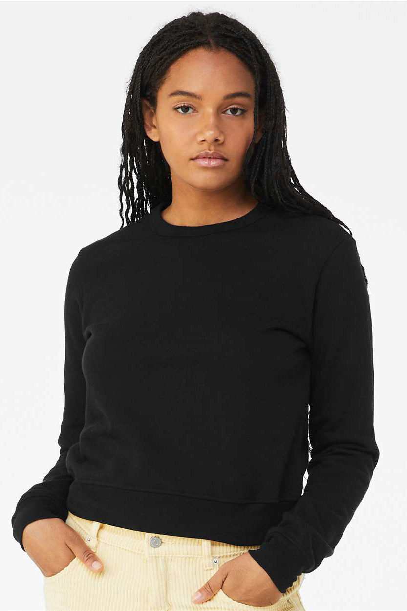 Bella + Canvas 7511 Womens Sponge Fleece Classic Crewneck Sweatshirt Black Model Front