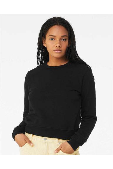 Bella + Canvas 7511 Womens Sponge Fleece Classic Crewneck Sweatshirt Black Model Front