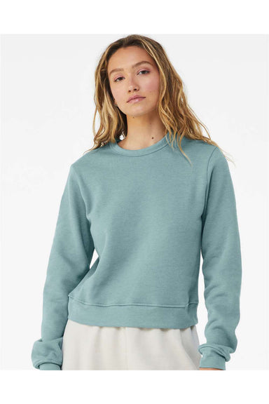 Bella + Canvas 7511 Womens Sponge Fleece Classic Crewneck Sweatshirt Heather Blue Lagoon Model Front