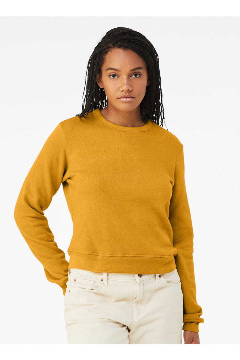 Bella + Canvas 7511 Womens Sponge Fleece Classic Crewneck Sweatshirt Heather Mustard Model Front