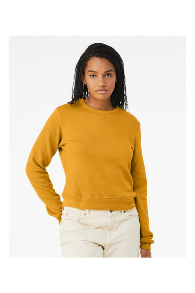 Bella + Canvas 7511 Womens Sponge Fleece Classic Crewneck Sweatshirt Heather Mustard Model Front
