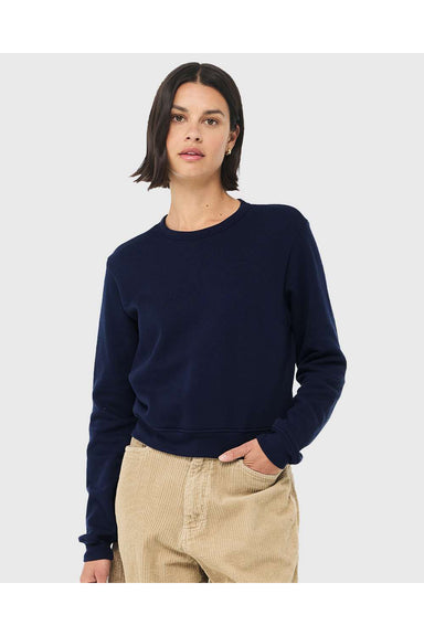 Bella + Canvas 7511 Womens Sponge Fleece Classic Crewneck Sweatshirt Navy Blue Model Front