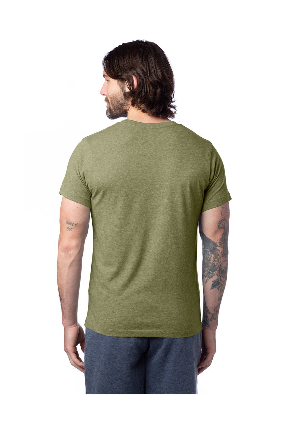 Alternative 1070CV Mens Go To Short Sleeve Crewneck T-Shirt Heather Military Green Model Back