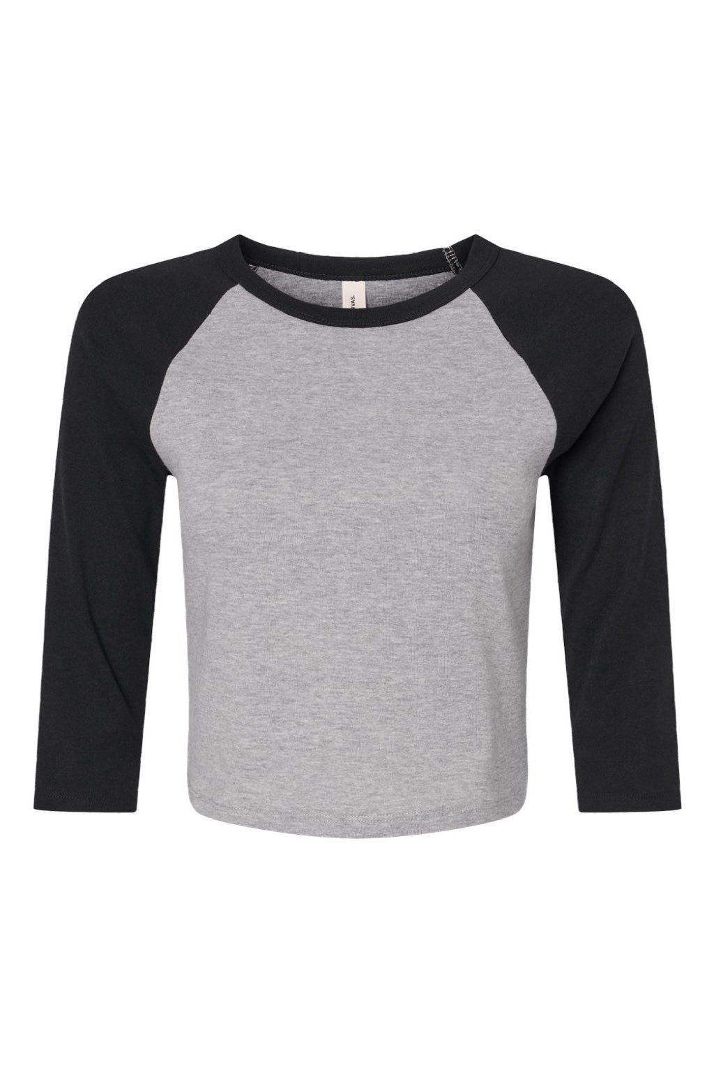 Bella + Canvas BC1200/1200 Womens Micro Ribbed Raglan 3/4 Sleeve Crewneck Baby T-Shirt Heather Grey/Black Flat Front