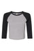 Bella + Canvas BC1200/1200 Womens Micro Ribbed Raglan 3/4 Sleeve Crewneck Baby T-Shirt Heather Grey/Black Flat Front