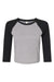 Bella + Canvas 1200 Womens Micro Ribbed Raglan 3/4 Sleeve Crewneck Baby T-Shirt Heather Grey/Black Flat Front