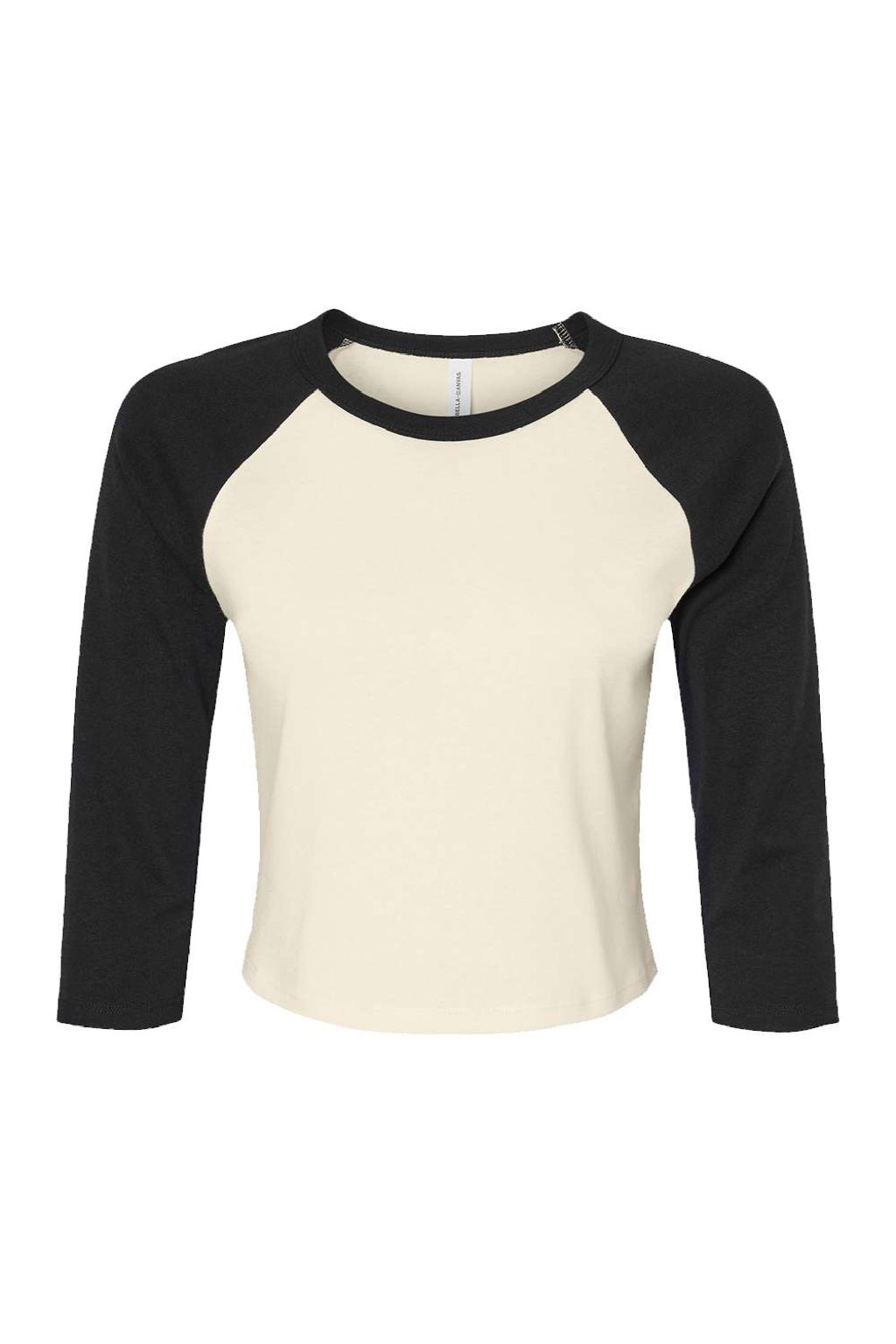 Bella + Canvas BC1200/1200 Womens Micro Ribbed Raglan 3/4 Sleeve Crewneck Baby T-Shirt Natural/Black Flat Front