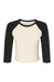 Bella + Canvas BC1200/1200 Womens Micro Ribbed Raglan 3/4 Sleeve Crewneck Baby T-Shirt Natural/Black Flat Front