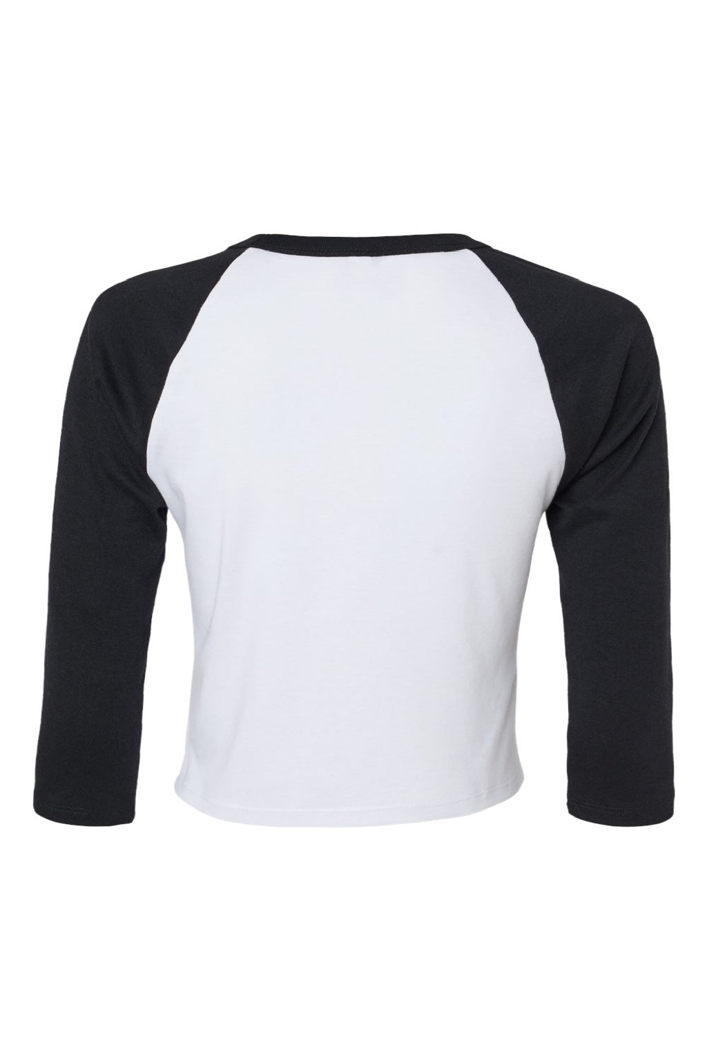 Bella + Canvas BC1200/1200 Womens Micro Ribbed Raglan 3/4 Sleeve Crewneck Baby T-Shirt White/Black Flat Back