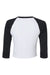 Bella + Canvas BC1200/1200 Womens Micro Ribbed Raglan 3/4 Sleeve Crewneck Baby T-Shirt White/Black Flat Back