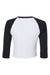 Bella + Canvas 1200 Womens Micro Ribbed Raglan 3/4 Sleeve Crewneck Baby T-Shirt White/Black Flat Back