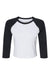 Bella + Canvas BC1200/1200 Womens Micro Ribbed Raglan 3/4 Sleeve Crewneck Baby T-Shirt White/Black Flat Front