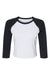 Bella + Canvas 1200 Womens Micro Ribbed Raglan 3/4 Sleeve Crewneck Baby T-Shirt White/Black Flat Front