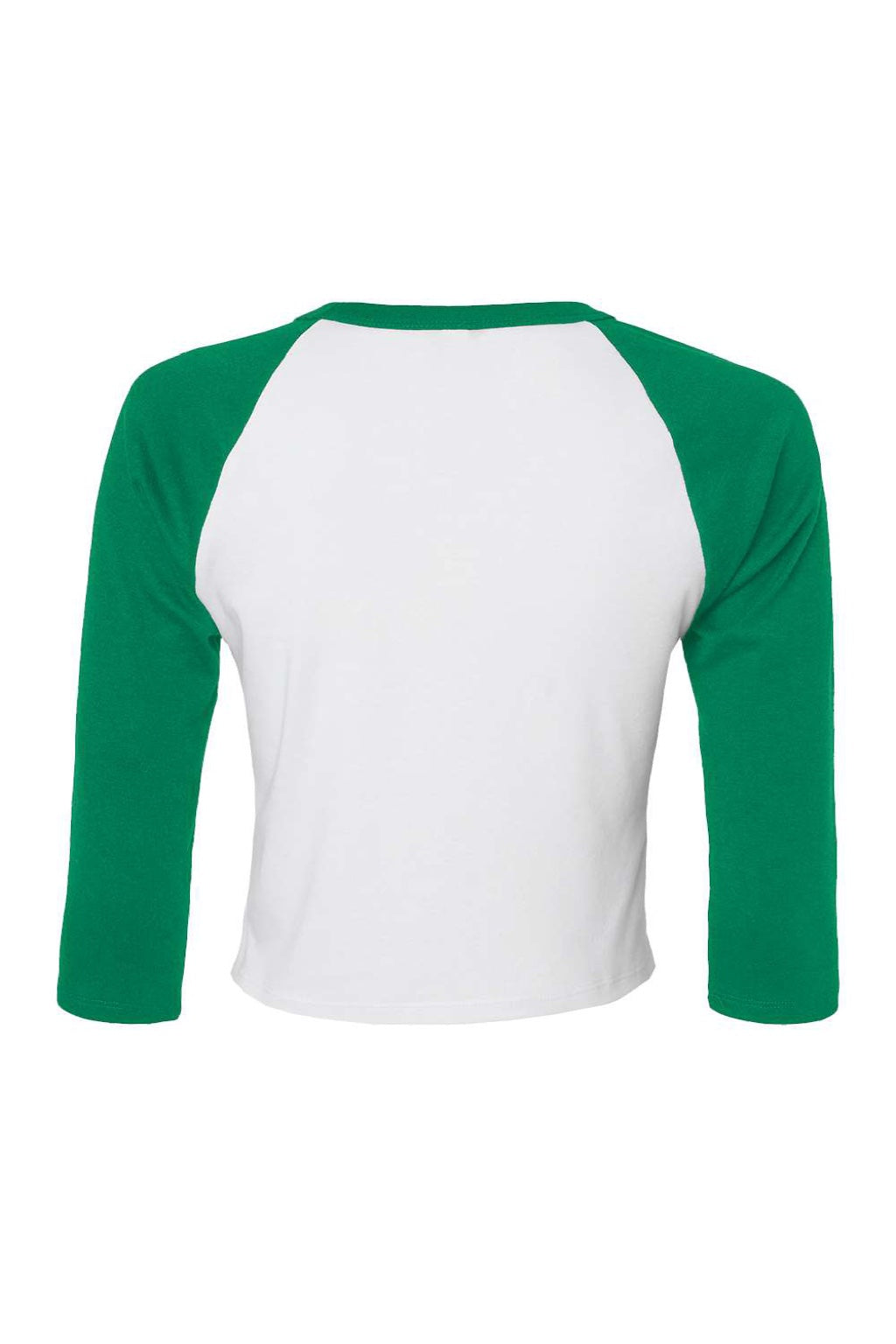 Bella + Canvas BC1200/1200 Womens Micro Ribbed Raglan 3/4 Sleeve Crewneck Baby T-Shirt White/Kelly Green Flat Back
