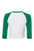 Bella + Canvas BC1200/1200 Womens Micro Ribbed Raglan 3/4 Sleeve Crewneck Baby T-Shirt White/Kelly Green Flat Back