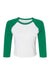 Bella + Canvas BC1200/1200 Womens Micro Ribbed Raglan 3/4 Sleeve Crewneck Baby T-Shirt White/Kelly Green Flat Front