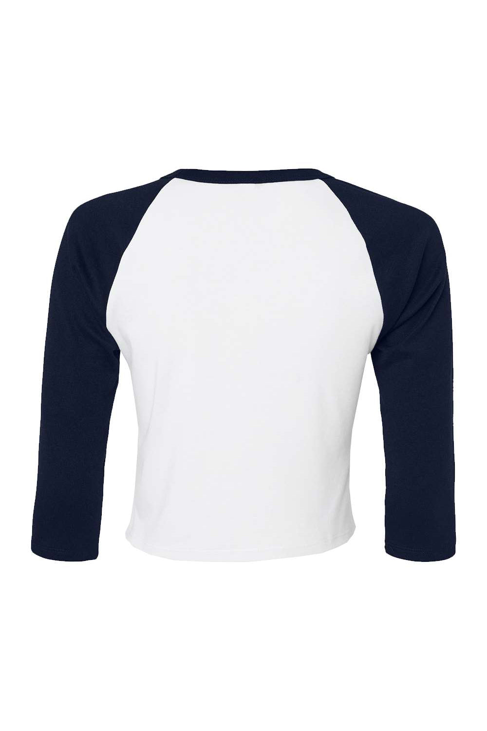 Bella + Canvas 1200 Womens Micro Ribbed Raglan 3/4 Sleeve Crewneck Baby T-Shirt White/Navy Blue Flat Back