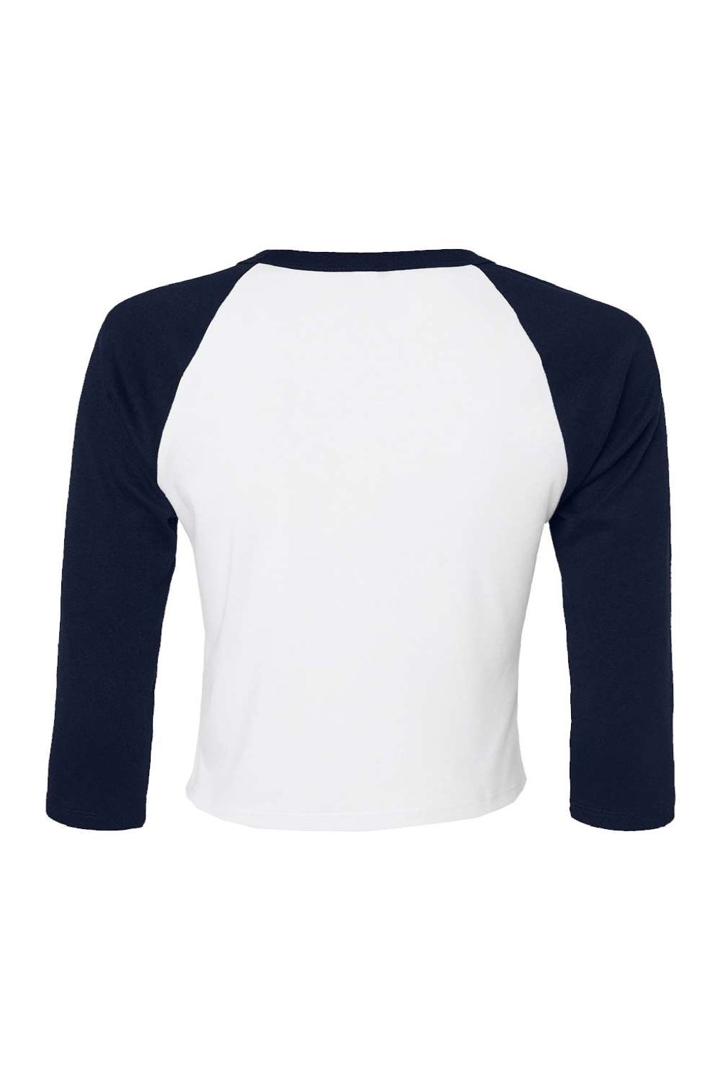 Bella + Canvas BC1200/1200 Womens Micro Ribbed Raglan 3/4 Sleeve Crewneck Baby T-Shirt White/Navy Blue Flat Back