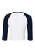 Bella + Canvas BC1200/1200 Womens Micro Ribbed Raglan 3/4 Sleeve Crewneck Baby T-Shirt White/Navy Blue Flat Back