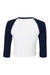 Bella + Canvas 1200 Womens Micro Ribbed Raglan 3/4 Sleeve Crewneck Baby T-Shirt White/Navy Blue Flat Back