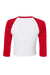 Bella + Canvas 1200 Womens Micro Ribbed Raglan 3/4 Sleeve Crewneck Baby T-Shirt White/Red Flat Back