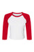 Bella + Canvas 1200 Womens Micro Ribbed Raglan 3/4 Sleeve Crewneck Baby T-Shirt White/Red Flat Front
