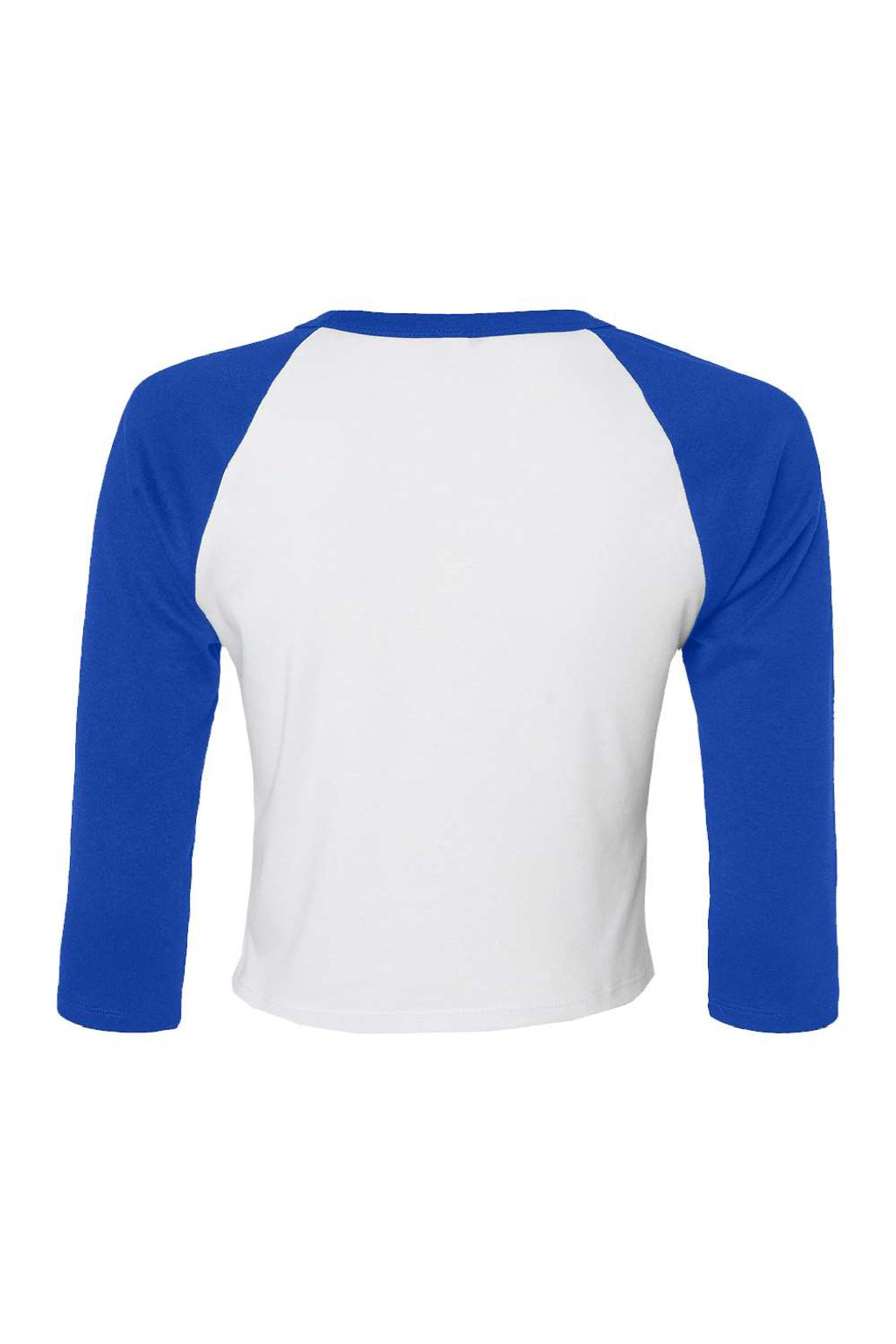 Bella + Canvas BC1200/1200 Womens Micro Ribbed Raglan 3/4 Sleeve Crewneck Baby T-Shirt White/True Royal Blue Flat Back