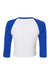 Bella + Canvas 1200 Womens Micro Ribbed Raglan 3/4 Sleeve Crewneck Baby T-Shirt White/True Royal Blue Flat Back